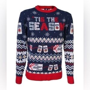 Miller Light Blue, Red and White Ugly Christmas ‘Tis the Season Sweater, Size XL